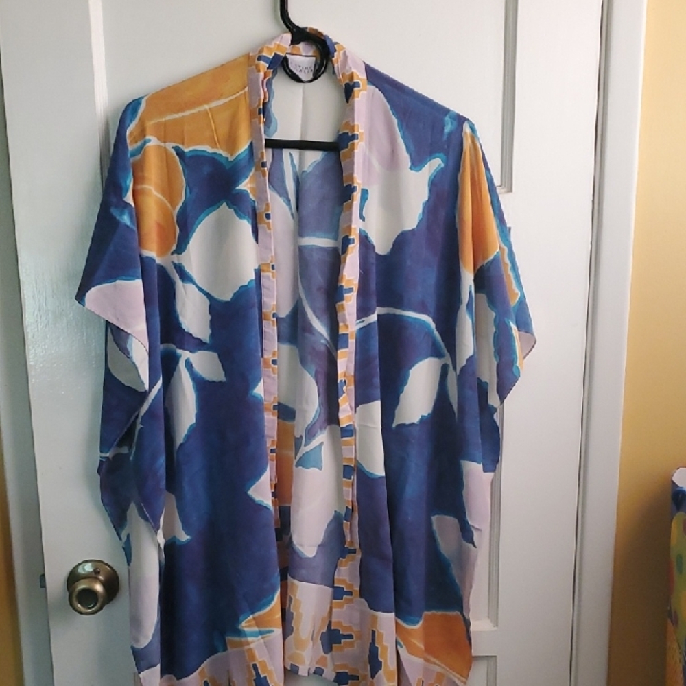SistersGulassa Blue and Orange Tunic with Abstract Camouflage